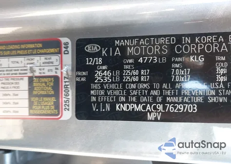 2020 Kia Sportage Lx z USA, uszkodzony, nr VIN KNDPMCAC9L7629703